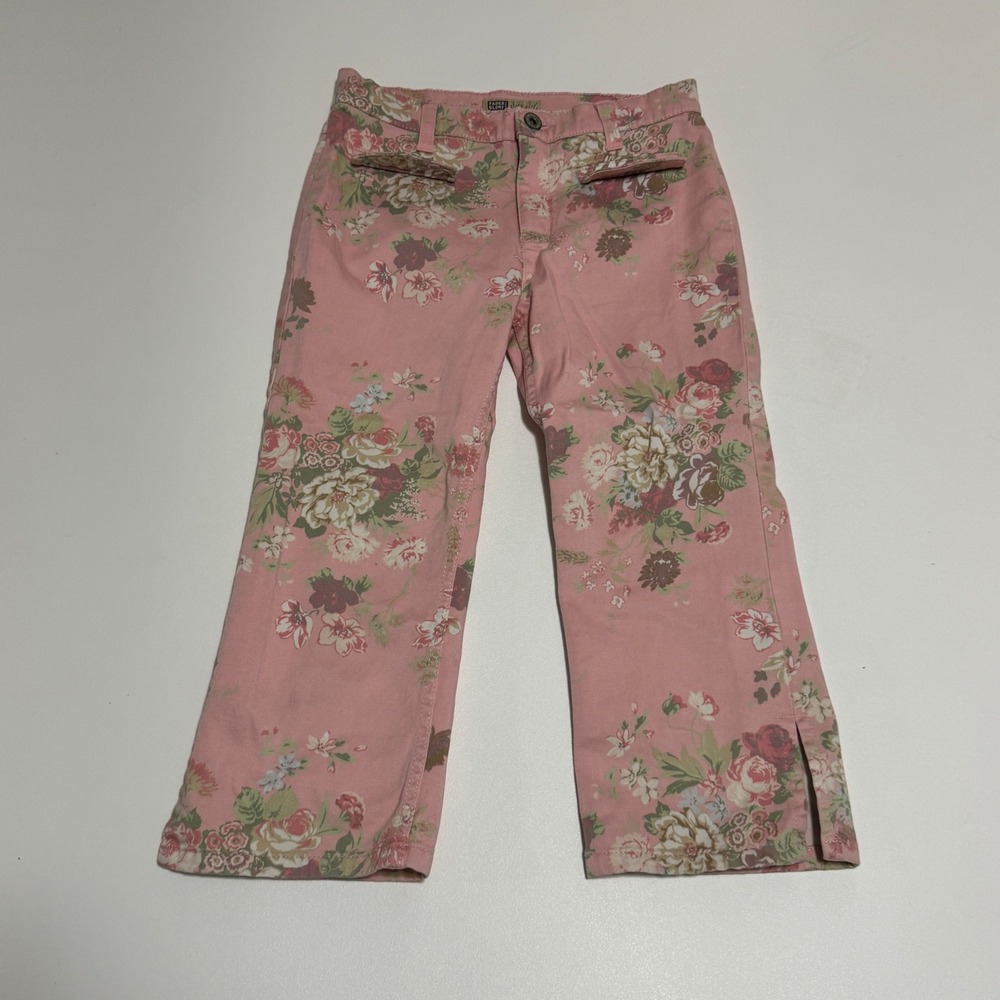 Y2K Faded Glory Girls Club Floral Pants Size 10 Pink Cotton Spandex Vintage